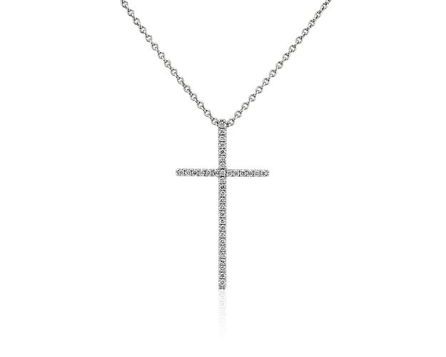 Large Slender Diamond Cross Pendant in 14k White Gold (1/8 ct. tw.)