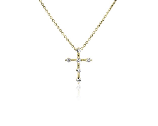 Studded Cross Pendant in 14k Yellow Gold (1/6 ct. tw.)