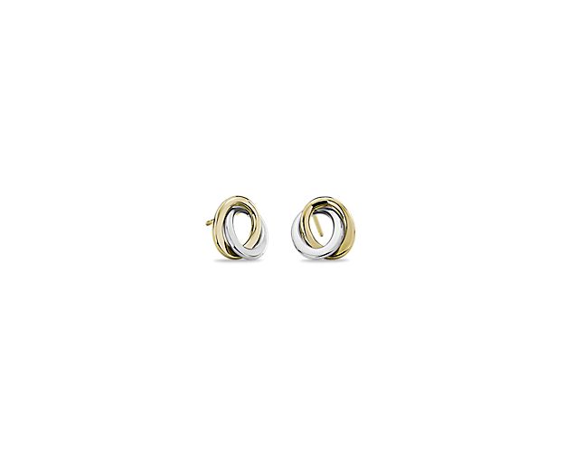 Classic with a twist, these two-tone love knot earrings are crafted in bright 14k white and yellow gold. Subtle rope texture adds eye-catching interest to a pair of earrings you'll reach for time and again.