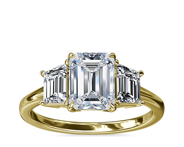 Three-Stone Trapezoid Sidestone Diamond Engagement Ring in 18k Yellow Gold (1/2 ct. tw.)