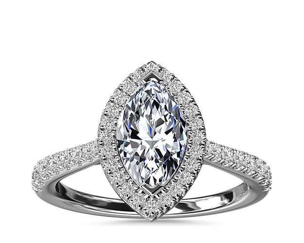 Marquise Diamond Bridge Halo Diamond Engagement Ring in 14k White Gold (1/3 ct. tw.)