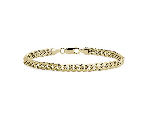 The classic Miami Cuban link bracelet is crafted in polished 14k yellow gold. This timeless pieces is great for everyday wear, and is a classic staple. This bracelet is secured with a lobster claw clasp.