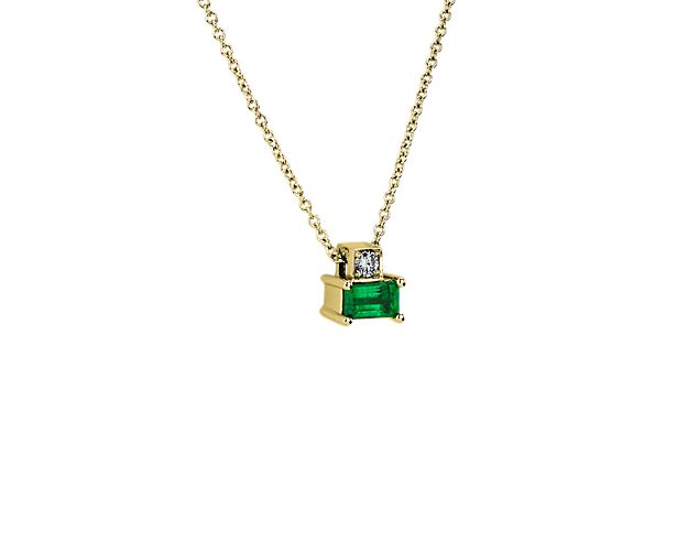 Emerald And Diamond Solitaire Pendant In 14k Yellow Gold
