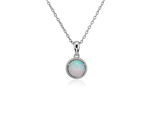 Show off a classic with this opal gemstone necklace, framed in sterling silver and finished off with elegant rope detailing. This necklace can be worn at 16 and 18 inches.