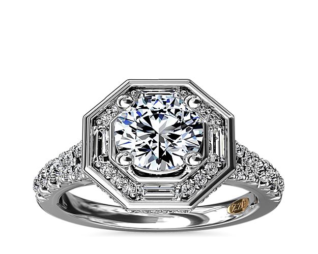 ZAC ZAC POSEN Art Deco Hexagon Halo Diamond Engagement Ring in 14k White Gold (3/4 ct. tw.)