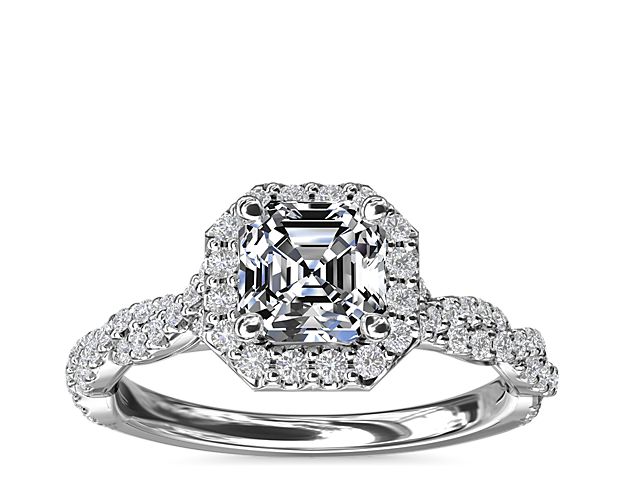 Twisted Band Halo Diamond Engagement Ring in 14k White Gold (1/3 ct. tw.)