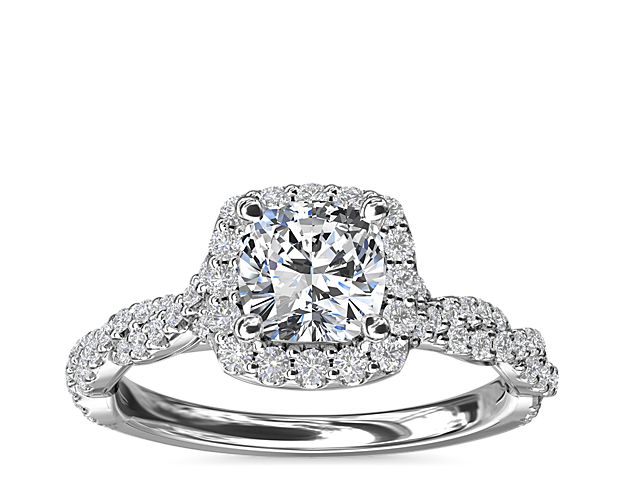 Twisted Band Halo Diamond Engagement Ring in 14k White Gold (1/3 ct. tw.)
