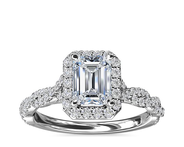 Twisted Band Halo Diamond Engagement Ring in 14k White Gold (1/3 ct. tw.)