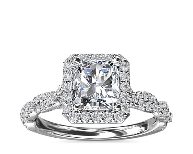 Twisted Band Halo Diamond Engagement Ring in 14k White Gold (1/3 ct. tw.)