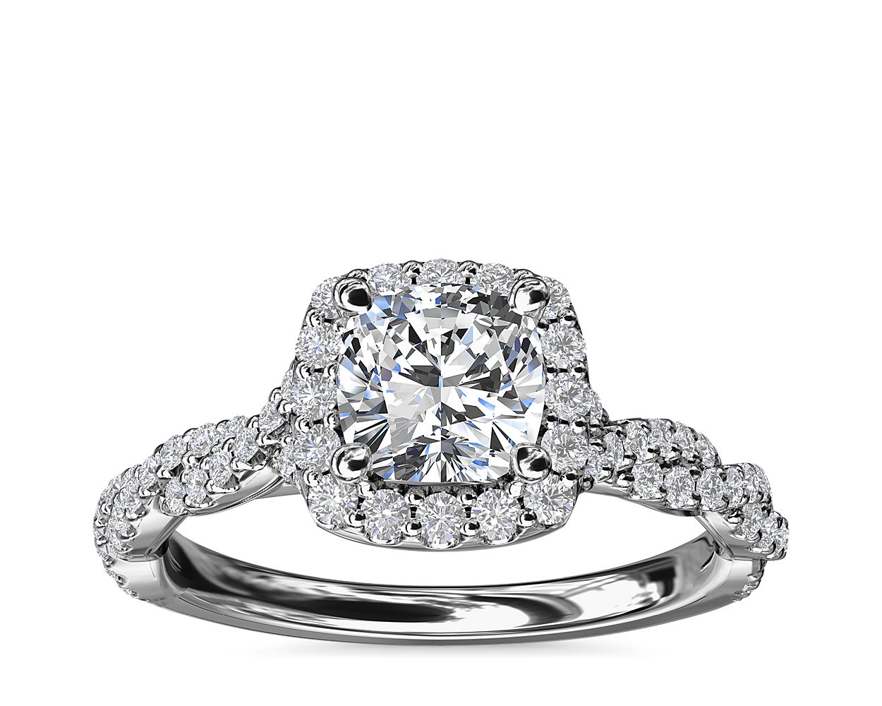 Twisted Band Halo Diamond Engagement Ring in (1/3 ct. tw.) 1.31 Carat G-VVS2 Cushion Modified Cut Diamond