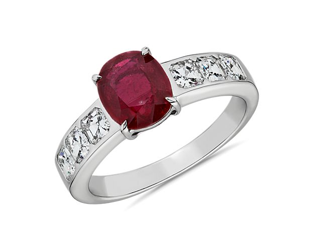 Extraordinary Collection: Oval Cut Ruby and Diamond Ring in 18k White Gold