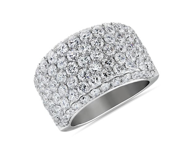 Row upon row of diamonds glitter endlessly on this 14k white gold fashion ring. Ideal for stacking with other shimmering pieces or pairing with statement bangles.