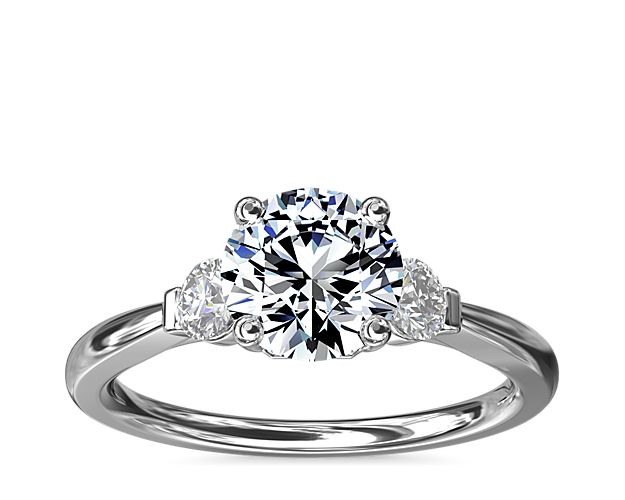 Petite Three-Stone Diamond Engagement Ring in 14k White Gold