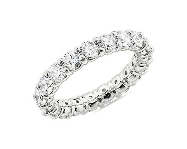 Celebrate everlasting love with this eternity ring featuring a brilliant 3 ct. tw. of round-cut diamonds elegantly encircling the band. The 14k white gold design promises a beautiful lustre that lasts, and is crafted for a comfortable feel.