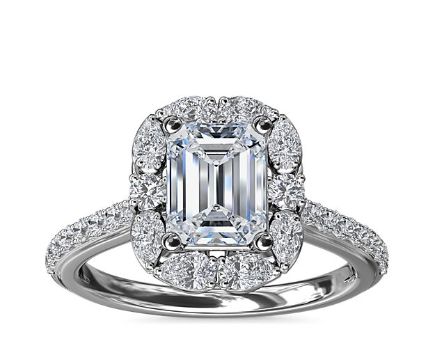 The Ritz Emerald Halo Diamond Engagement Ring in 14k White Gold (1/2 ct. tw.)