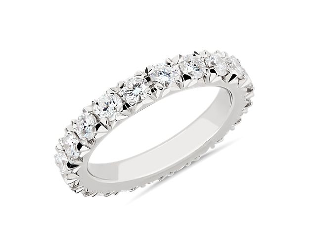 Accentuate the moment with this beautiful 14k white gold diamond ring, showcasing French pavé-set round diamonds.