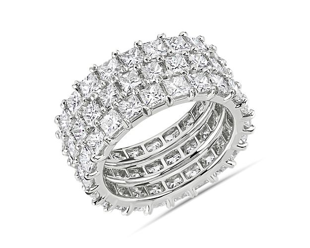 Triple the diamonds, triple the shine. This platinum ring offers three rows of never-ending princess-cut diamonds for next-level sparkle that will turn heads.