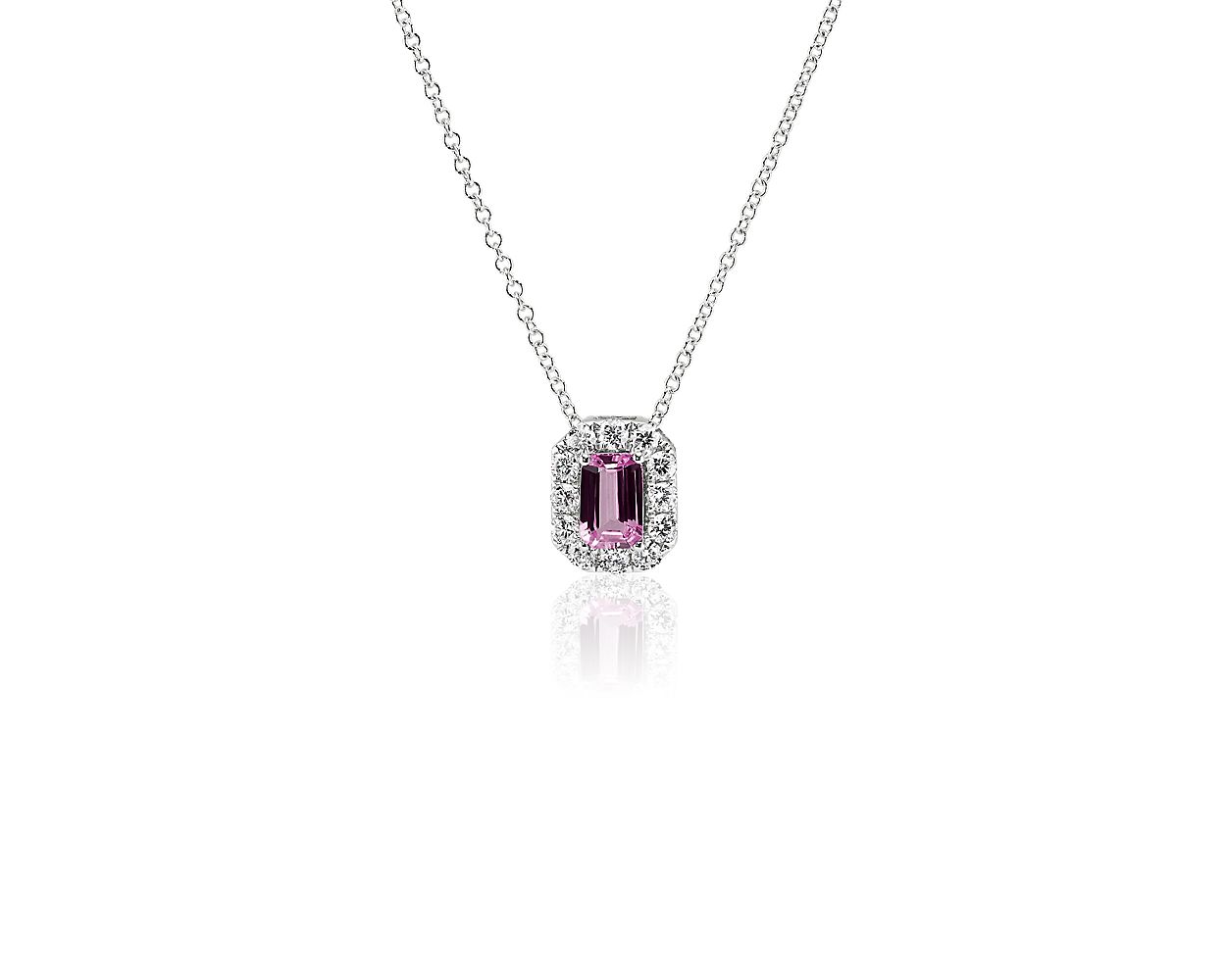 Emerald Cut Pink Sapphire Necklace Sterling Silver October 