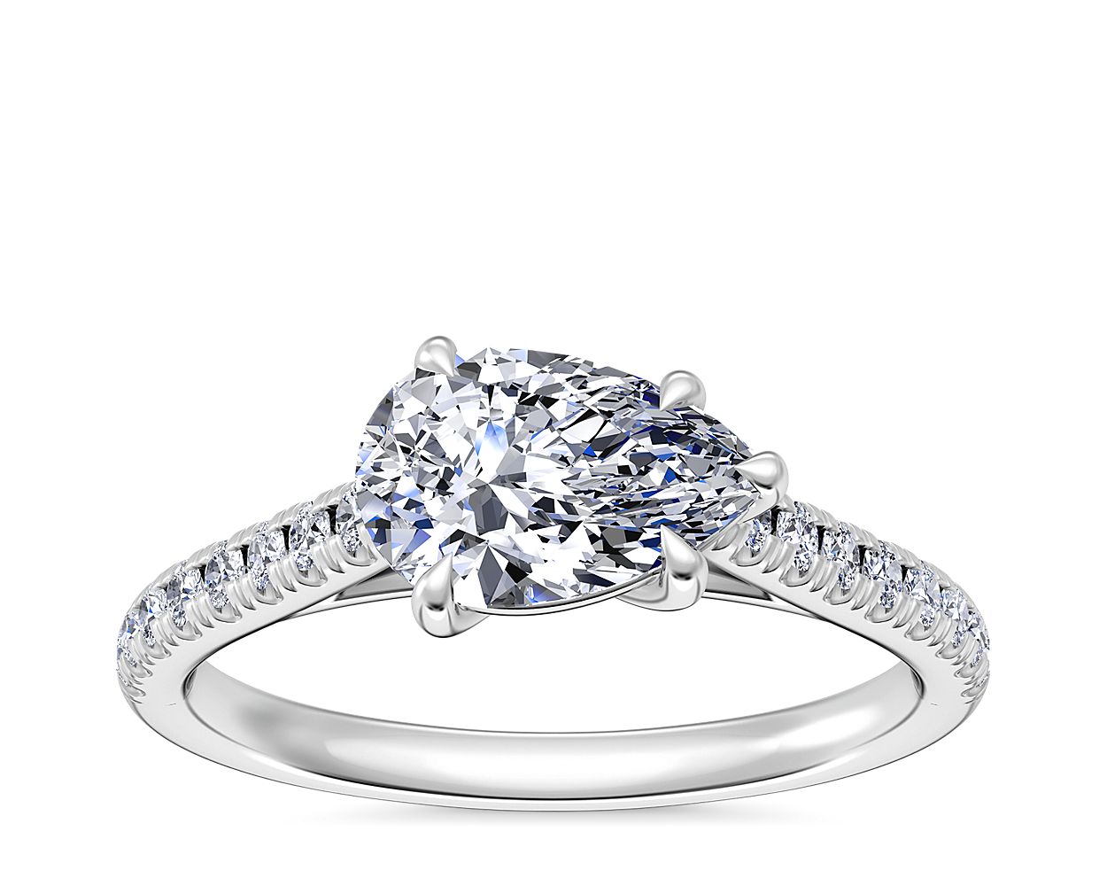 East West Diamond Engagement Ring in 14k White Gold