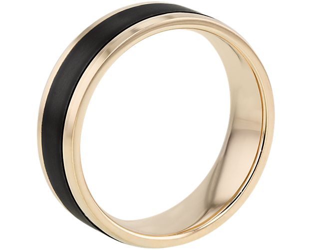 Satin Finish Wedding Ring In Black Titanium And 14K Yellow Gold (7Mm)