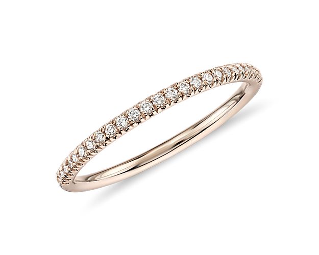 Accentuate the moment with this beautiful diamond ring, showcasing micropavé round diamonds set in 14k rose gold.