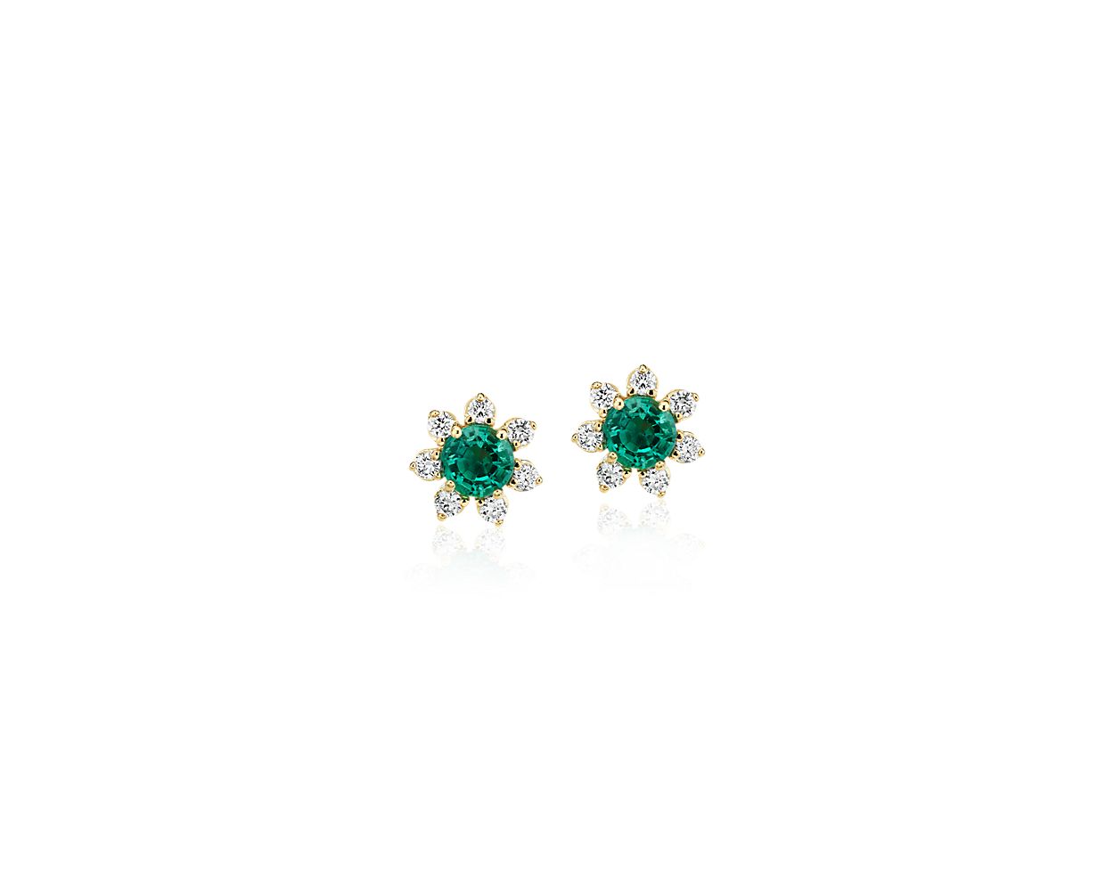 Gold Emerald Earrings, Created Emerald, Square Studs, Princess Cut Ear