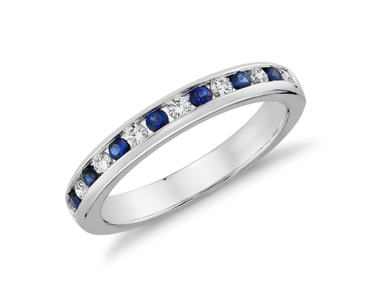 Channel Set Sapphire and Diamond Ring in 18k White Gold (0.18 ct