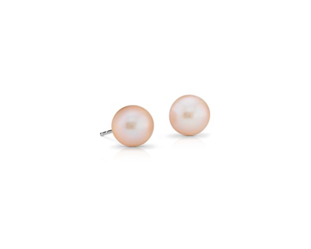 These luminous pink freshwater pearls have an eye-catching color. The earrings are set on 14k white gold posts with friction backs.