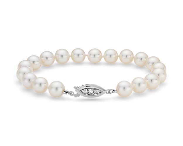 Premier Akoya Cultured Pearl and Diamond Bracelet in 18k White Gold (8.0-8.5mm)
