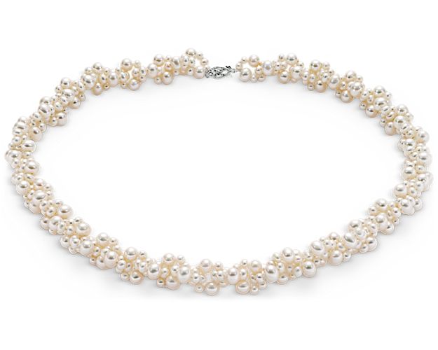 Freshwater Cultured Pearl Cluster Necklace with 14k White Gold (3-5mm)