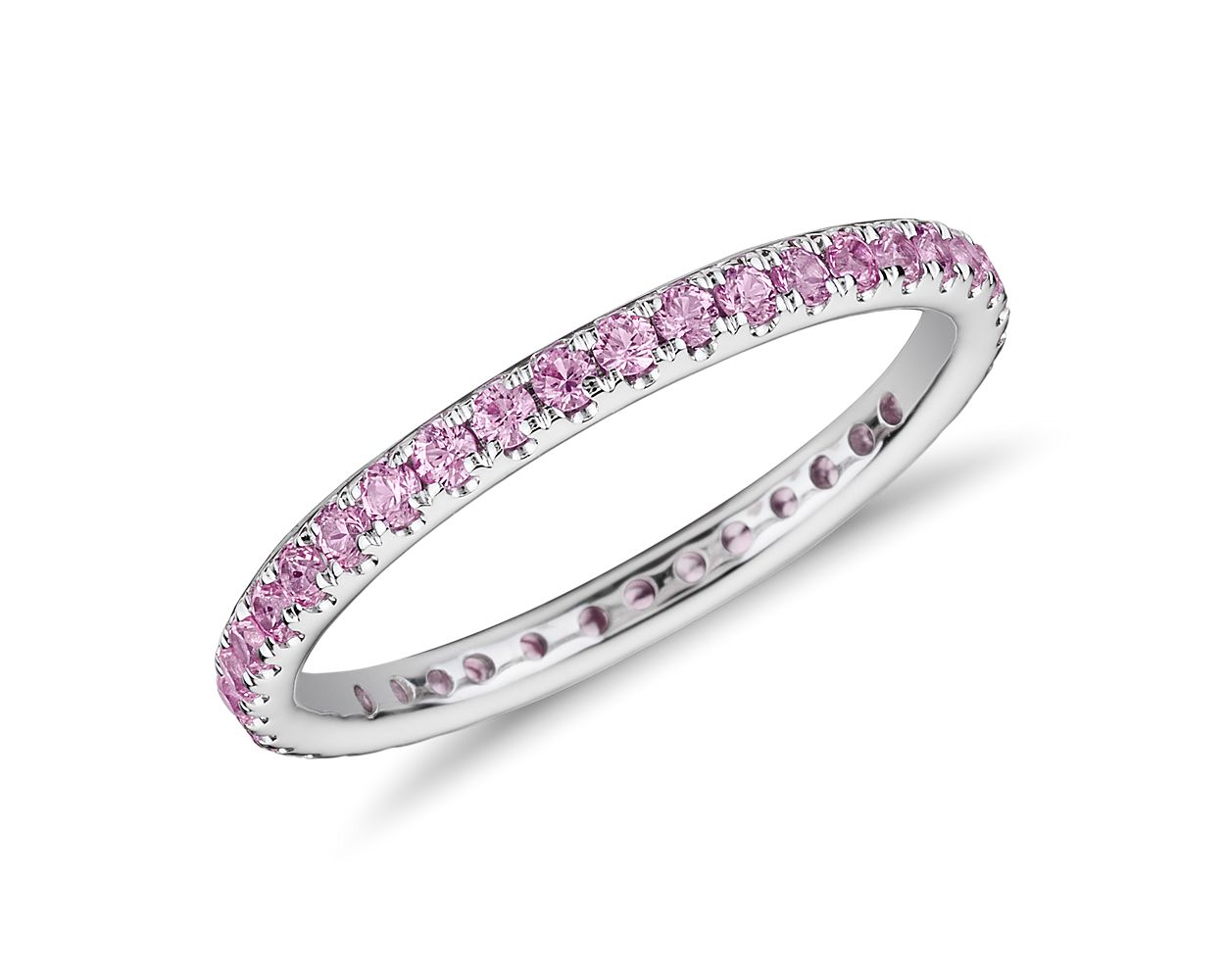 Riviera Pavé Pink Sapphire Eternity Ring in 18k White Gold (1.5mm)