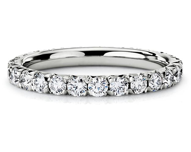 This 1 ct. tw. pavé diamond eternity ring showcases a full circle of round brilliant-cut diamonds set in enduring platinum. The endless sparkle of this refined style is perfect as a wedding or anniversary ring.