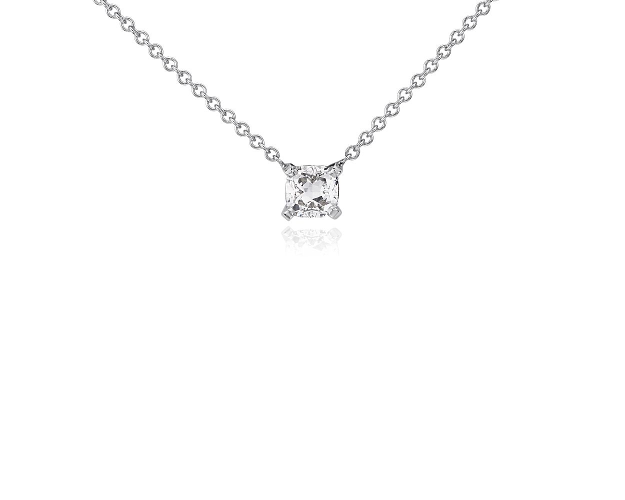 送料無料 0.6 ct. E - SI2 Cushion Cut Diamond Solitaire Pendant Necklace in 14K White