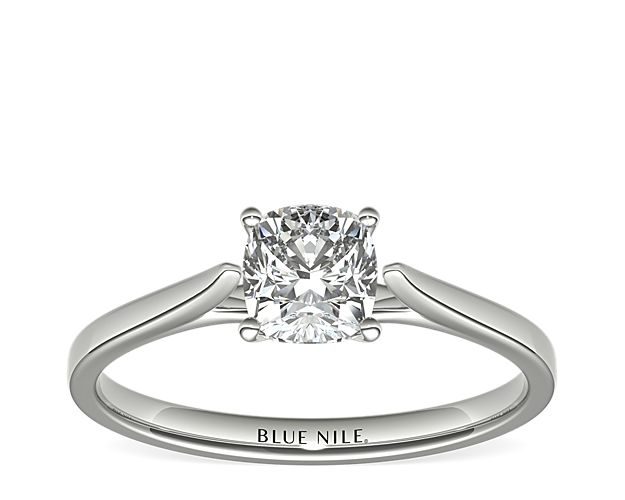 Petite Cathedral Solitaire Engagement Ring in 14k White Gold