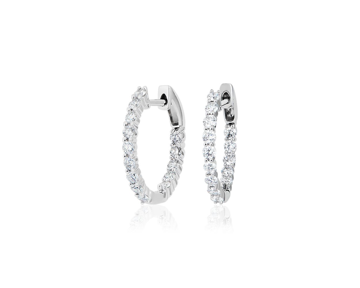 Modern Inside-Out Diamond Hoop Earrings 14K White Gold