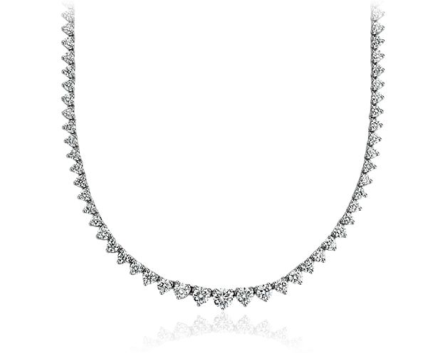 Exceptional radiance, this diamond necklace features graduated brilliant-cut round diamonds hand-set in 18k white gold for maximum fire. 7 carat total diamond weight.