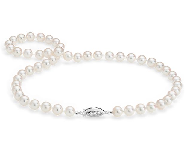 Our highest-quality Akoya cultured pearls are selected from the top 1% of the annual supply. This strand is strung securely on a 16" hand-knotted silk cord in. An individual Certificate of Authenticity is included with every piece by our Blue Nile gemologists ensuring that our pearls meet the highest quality and value expectations.