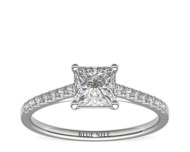 Petite Cathedral Pavé Diamond Engagement Ring in Platinum (1/6 ct. tw.)