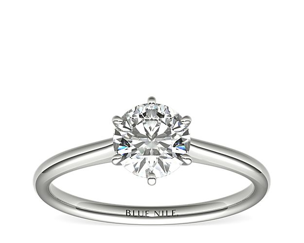 Petite Nouveau Six-Prong Solitaire Engagement Ring in Platinum