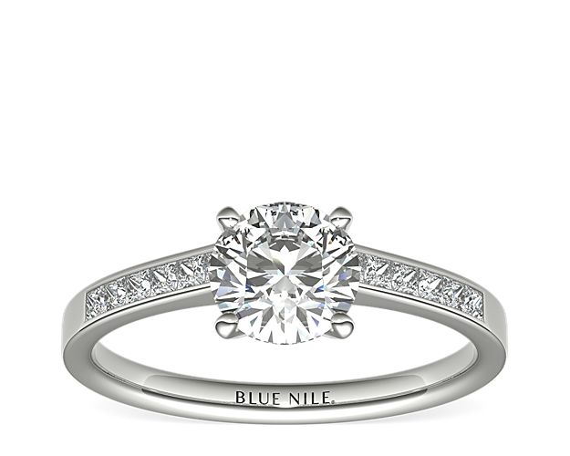 Channel Set Princess Cut Diamond Engagement Ring in 14k White Gold (1/4 ct. tw.)