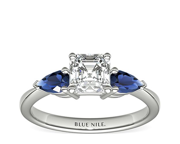 Classic Pear Shaped Sapphire Engagement Ring in 18k White Gold
