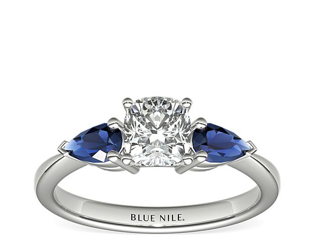 Classic Pear Shaped Sapphire Engagement Ring in 18k White Gold