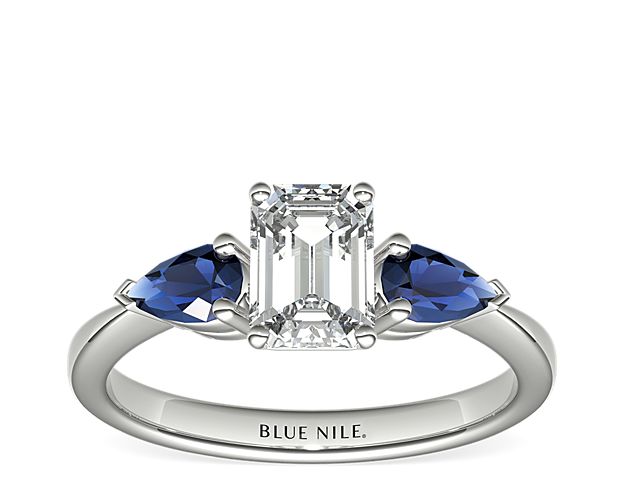 Classic Pear Shaped Sapphire Engagement Ring in 18k White Gold