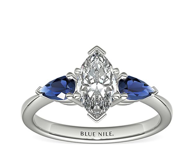 Classic Pear Shaped Sapphire Engagement Ring in 18k White Gold
