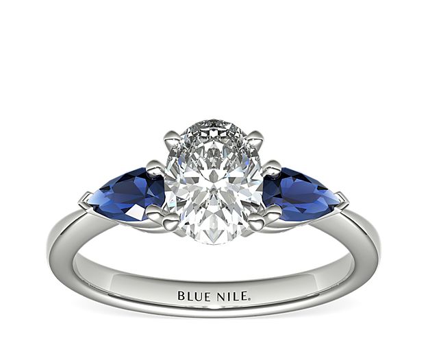 Classic Pear Shaped Sapphire Engagement Ring in 18k White Gold