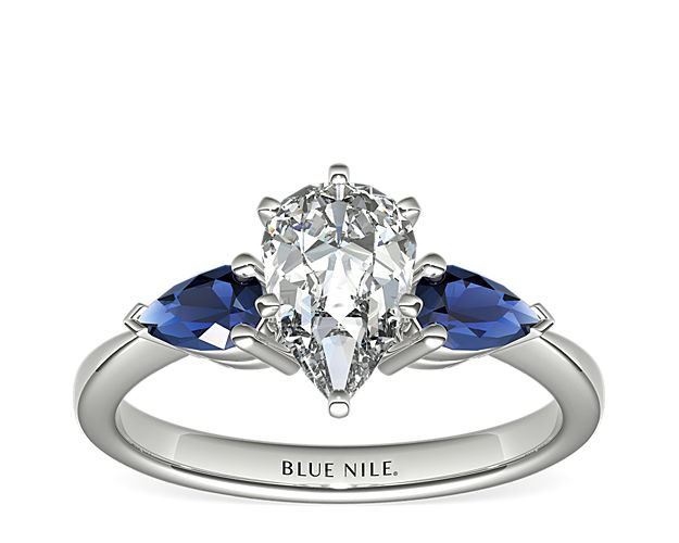 Classic Pear Shaped Sapphire Engagement Ring in 18k White Gold