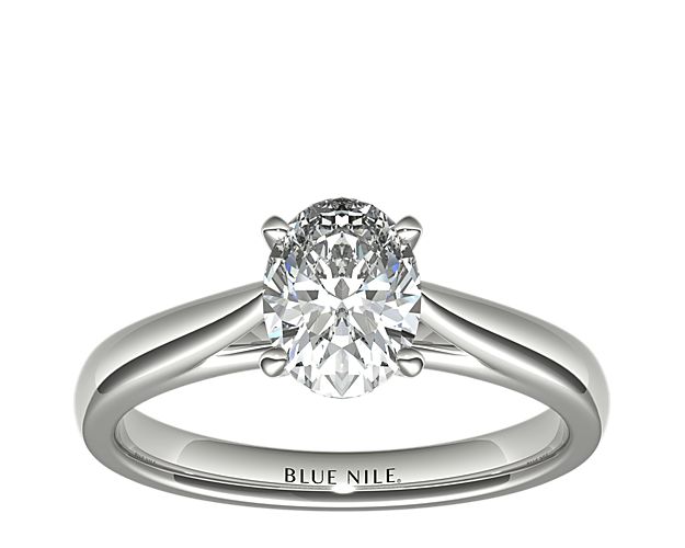 Tapered Cathedral Solitaire Engagement Ring in 14k White Gold