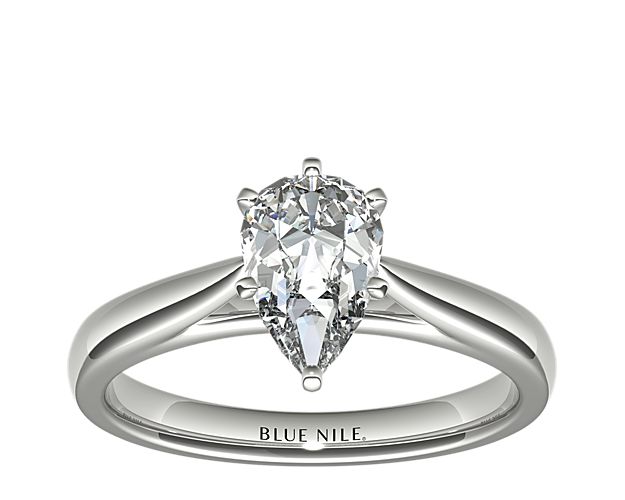 Tapered Cathedral Solitaire Engagement Ring in 14k White Gold