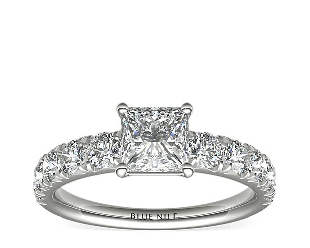 French Pavé Diamond Engagement Ring in Platinum (1 ct. tw.)