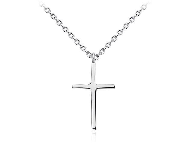 A simple but meaningful symbol of faith, this classic cross pendant necklace is crafted in substantial sterling silver with a brightly polished finish and is suspended from a beautiful matching sterling silver cable chain with a secure lobster claw clasp.